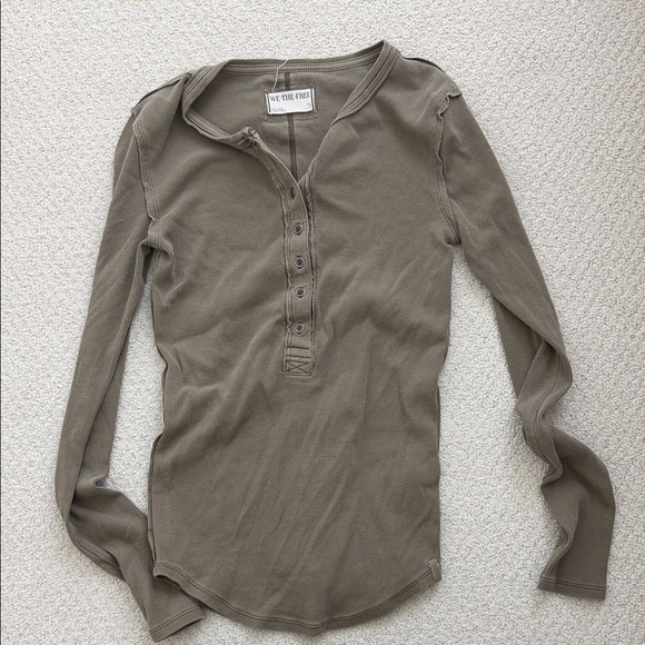 Free People Tops - Free People Taupe Long Sleeve Henley Top